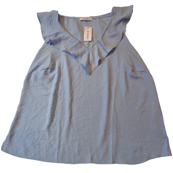 EVANS Women's Sleeveless Shirt Vest Blouse Frill Pale Blue Color Plus Size 22 - Picture 2 of 7
